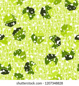 Seamless pattern. Rounded shabby heptagons with square-striped texture background.