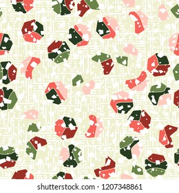 Seamless pattern. Rounded shabby heptagons with square-striped texture background.