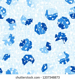Seamless pattern. Rounded shabby heptagons with square-striped texture background.