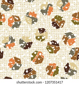 Seamless pattern. Rounded shabby heptagons against different squares.