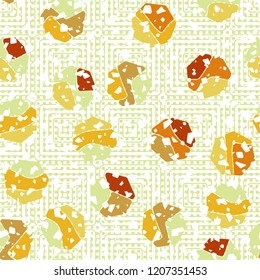 Seamless pattern. Rounded shabby heptagons against different squares.