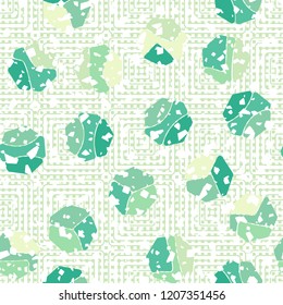 Seamless pattern. Rounded shabby heptagons against different squares.