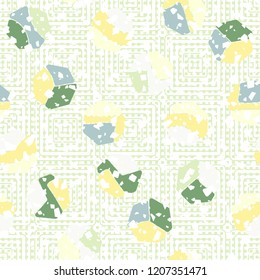 Seamless pattern. Rounded shabby heptagons against different squares.