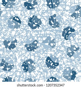 Seamless pattern. Rounded shabby heptagons against chaos of lines.