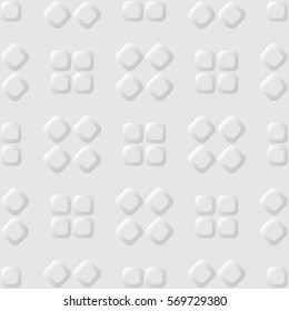Seamless pattern. Rounded square relief items. Grey tones.