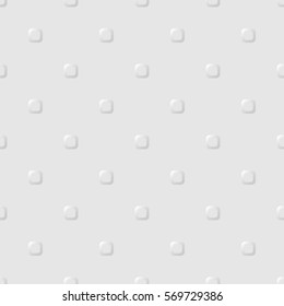 Seamless pattern. Rounded square relief items. Grey tones.