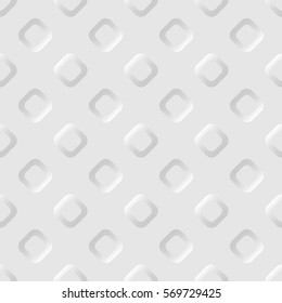 Seamless pattern. Rounded square relief items. Grey tones.