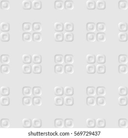 Seamless pattern. Rounded square relief items. Grey tones.