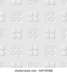 Seamless pattern. Rounded square relief items. Grey tones.