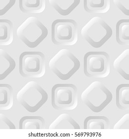 Seamless pattern. Rounded square relief items. Grey tones.