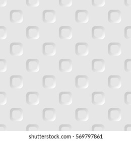 Seamless pattern. Rounded square relief items. Grey tones.
