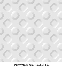 Seamless pattern. Rounded square relief items. Grey tones.