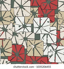 Seamless pattern from rounded squares broken into triangles.
Multi-colored texture. Elegant camouflage.