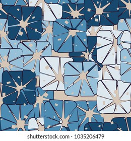 Seamless pattern from rounded squares broken into triangles.
Multi-colored texture. Elegant camouflage.