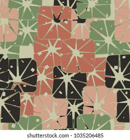 Seamless pattern from rounded squares broken into triangles.
Multi-colored texture. Elegant camouflage.