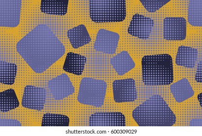 Seamless pattern. Rounded squares. Halftone transparent spheres. Grunge image. Children's textiles Fashion camouflage. Flat. Cartoon. Abstraction.