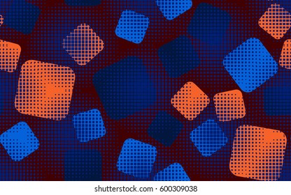 Seamless pattern. Rounded squares. Halftone transparent spheres. Grunge image. Children's textiles Fashion camouflage. Flat. Cartoon. Abstraction.