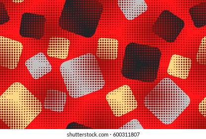 Seamless pattern. Rounded squares. Halftone transparent spheres. Grunge image. Children's textiles Fashion camouflage. Flat. Cartoon. Abstraction.