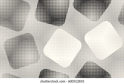 Seamless pattern. Rounded squares. Halftone transparent spheres. Grunge image. Children's textiles Fashion camouflage. Flat. Cartoon. Abstraction.