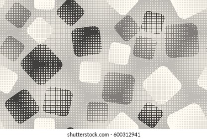 Seamless pattern. Rounded squares. Halftone transparent spheres. Grunge image. Children's textiles Fashion camouflage. Flat. Cartoon. Abstraction.