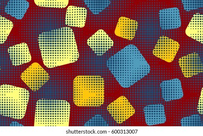 Seamless pattern. Rounded squares. Halftone transparent spheres. Grunge image. Children's textiles Fashion camouflage. Flat. Cartoon. Abstraction.
