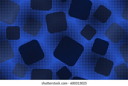 Seamless pattern. Rounded squares. Halftone transparent spheres. Grunge image. Children's textiles Fashion camouflage. Flat. Cartoon. Abstraction.