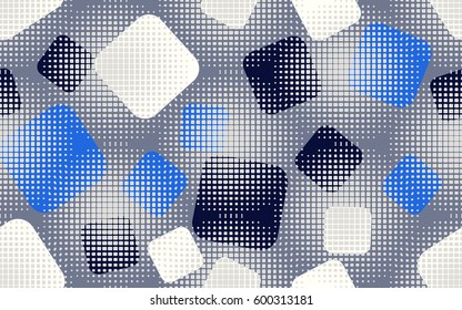 Seamless pattern. Rounded squares. Halftone transparent spheres. Grunge image. Children's textiles Fashion camouflage. Flat. Cartoon. Abstraction.