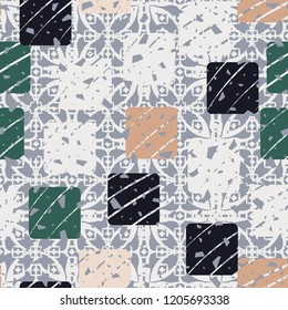 Seamless pattern with rounded squares on the background of abstract texture.