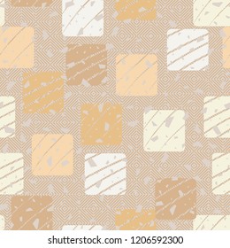 Seamless pattern. Rounded squares on diagonal checkered mesh.