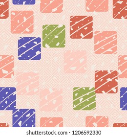 Seamless pattern. Rounded squares on diagonal checkered mesh.