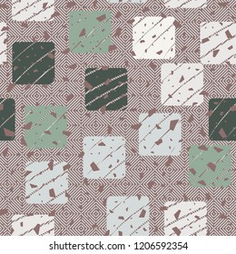 Seamless pattern. Rounded squares on diagonal checkered mesh.