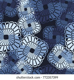Seamless pattern. Rounded squares with an openwork pattern inside.