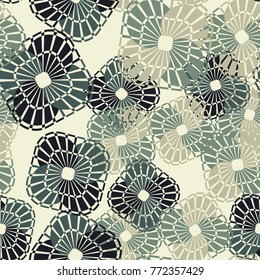 Seamless pattern. Rounded squares with an openwork pattern inside.