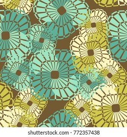 Seamless pattern. Rounded squares with an openwork pattern inside.
