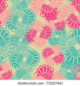 Seamless pattern. Rounded squares with an openwork pattern inside.