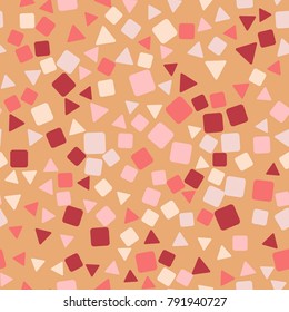 Seamless pattern. Rounded triangles and squares are located chaotically. Spring colors.