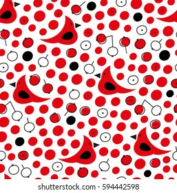 Seamless pattern with rowan berries and bullfinches. Decorative nature background. Winter mood