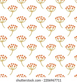 Seamless pattern with rowan berries on white background. Vector illustration. Flat design element for banner, wallpaper, wrapping paper, fabric.