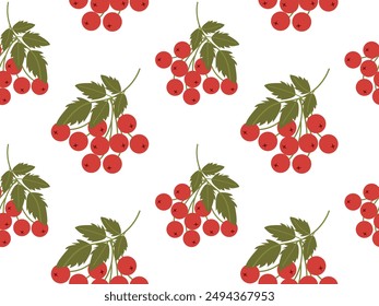 Seamless pattern with rowan berries on a white background. Vector background for wedding, invitations, textiles, wrapping paper, eps 10