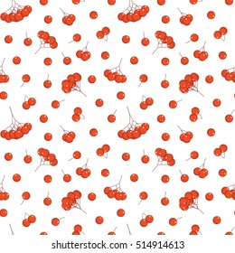 Seamless pattern with rowan berries. Vector illustration on white background.