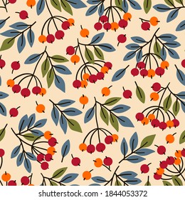 Seamless pattern with 
rowan branches. Great for fabric, textile, wrapping paper. Vector Illustration