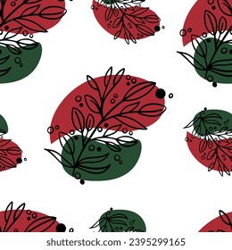 Seamless pattern Rowan Doodle. Winter berry. Winter tea with berries