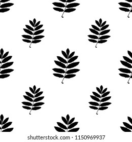 Seamless pattern with rowan leaf  in black style on white background. Vector illustration