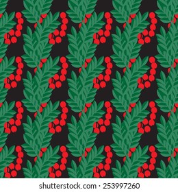 Seamless pattern with rowan on the black background