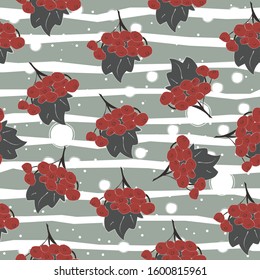 Seamless Pattern Of Rowan Spray, old traditional artistic style. Rowan Bunch with Berries. 