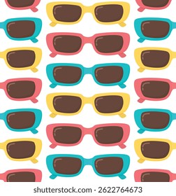 Seamless pattern with rows of colorful sunglasses. Background with sun eyewear