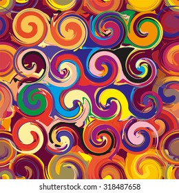 Seamless pattern with rows of colorful swirl elements