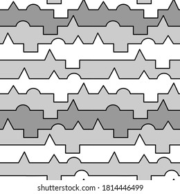 Seamless pattern with rows of geometric buildings. One continuous line. Modern architecture, landscape of the metropolis.
