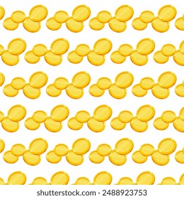 Nahtloses Muster von Reihen von Goldmünzen. Grafische Vektorillustration einer Goldmünze