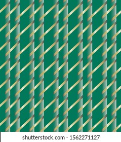 Seamless pattern with rows of green stripes tied together with golden ribbons perfect as a package or a present paper for christmas